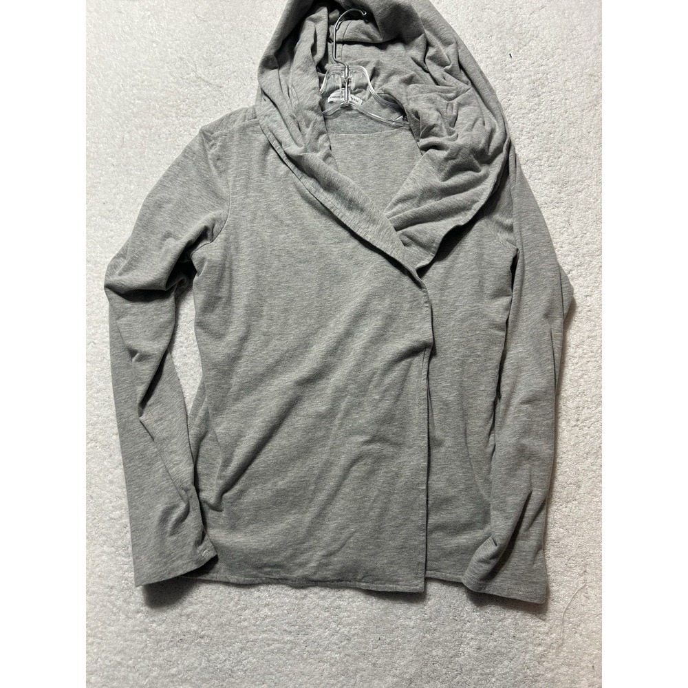 James Perse Standard Cardigan Sweater Womens 2 Gray Cotton Open Front Hooded USA